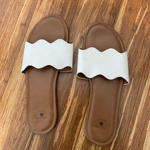 White slip on flat sandals